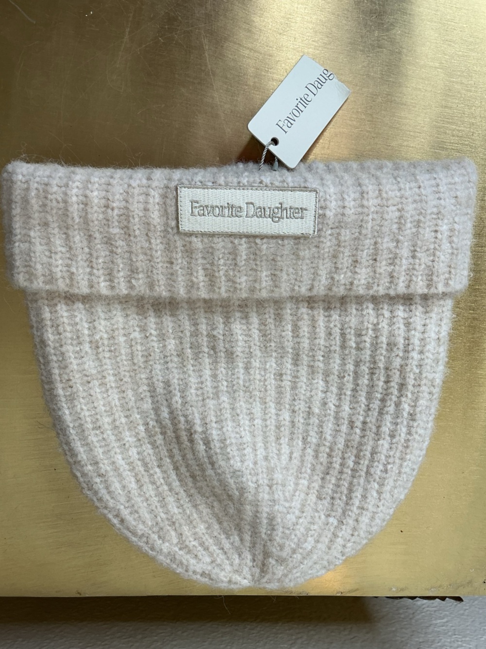 Favorite Daughter Ivory Rib Knit Beanie with Logo Patch